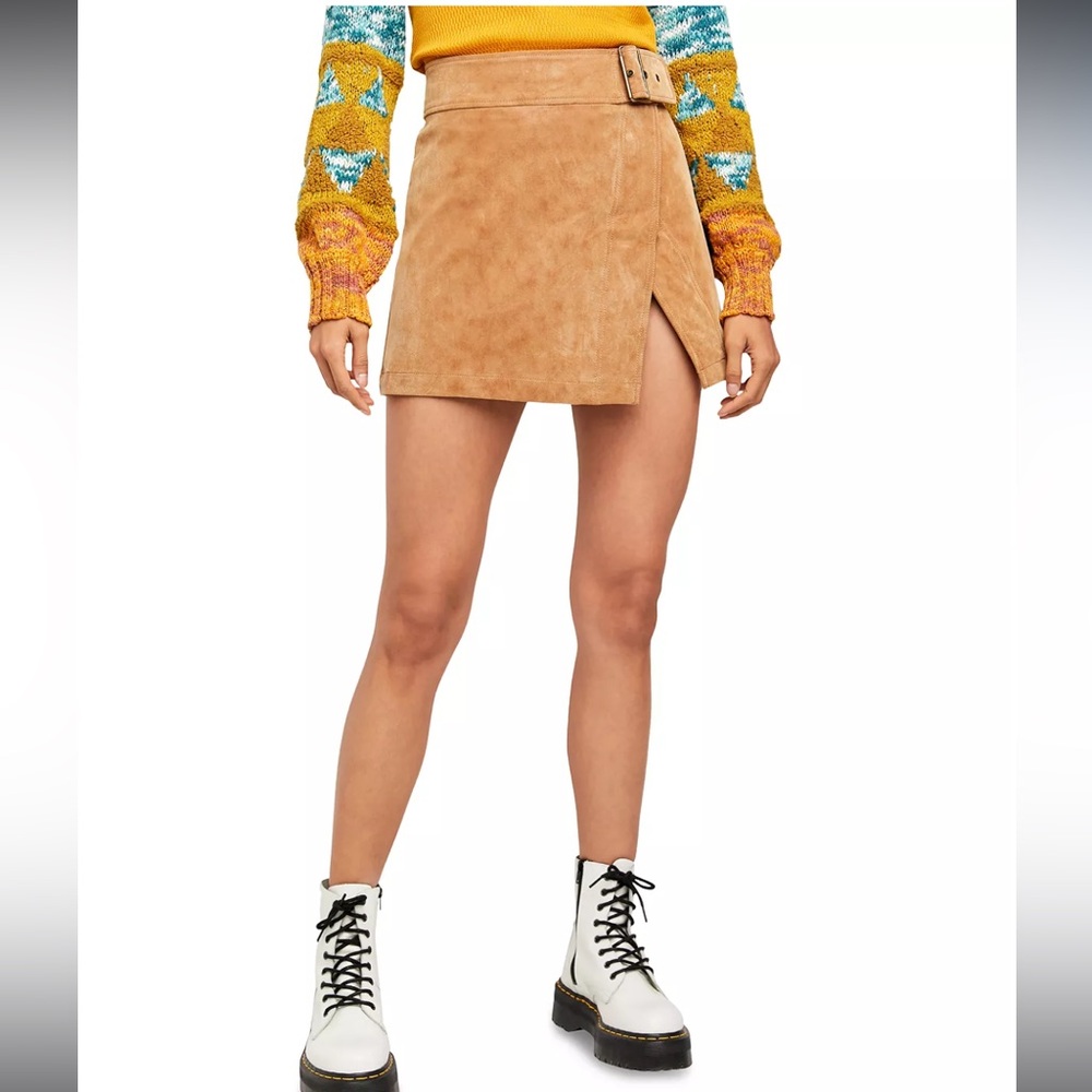 NWT Free People Ari Vegan Suede Skirt in Camel Size 6